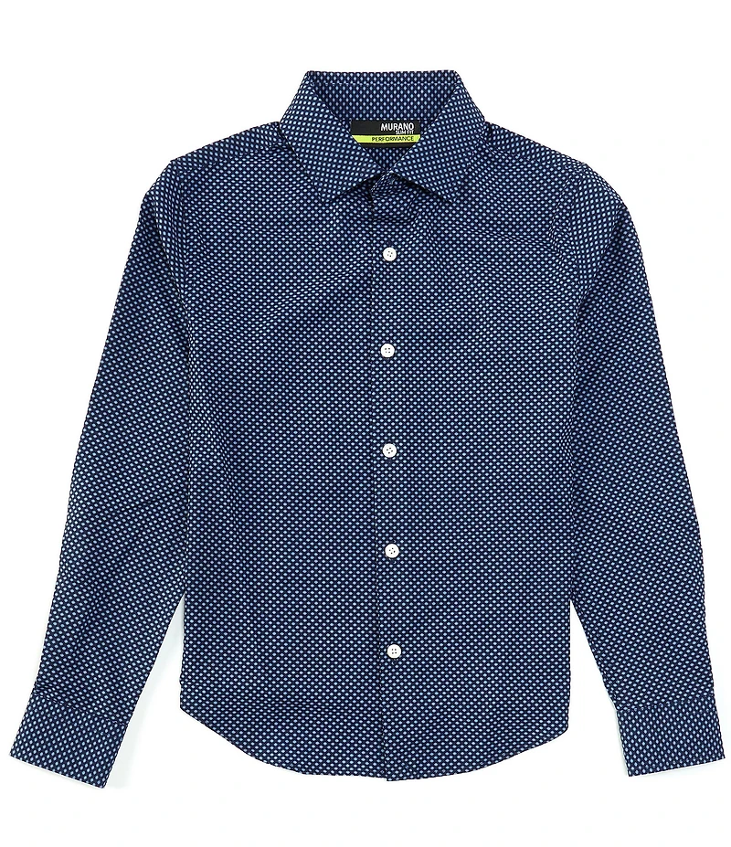 Murano Big Boys Long Sleeve Performance Stretch Diamond Print Button-Down Shirt