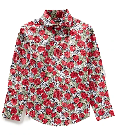 Murano Big Boys Long Sleeve Rose Print Button Front Top