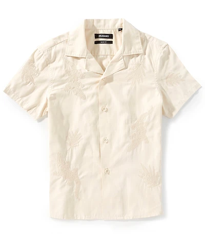Murano Big Boys Slim Placed Embroidered Camp Notch Collar Shirt