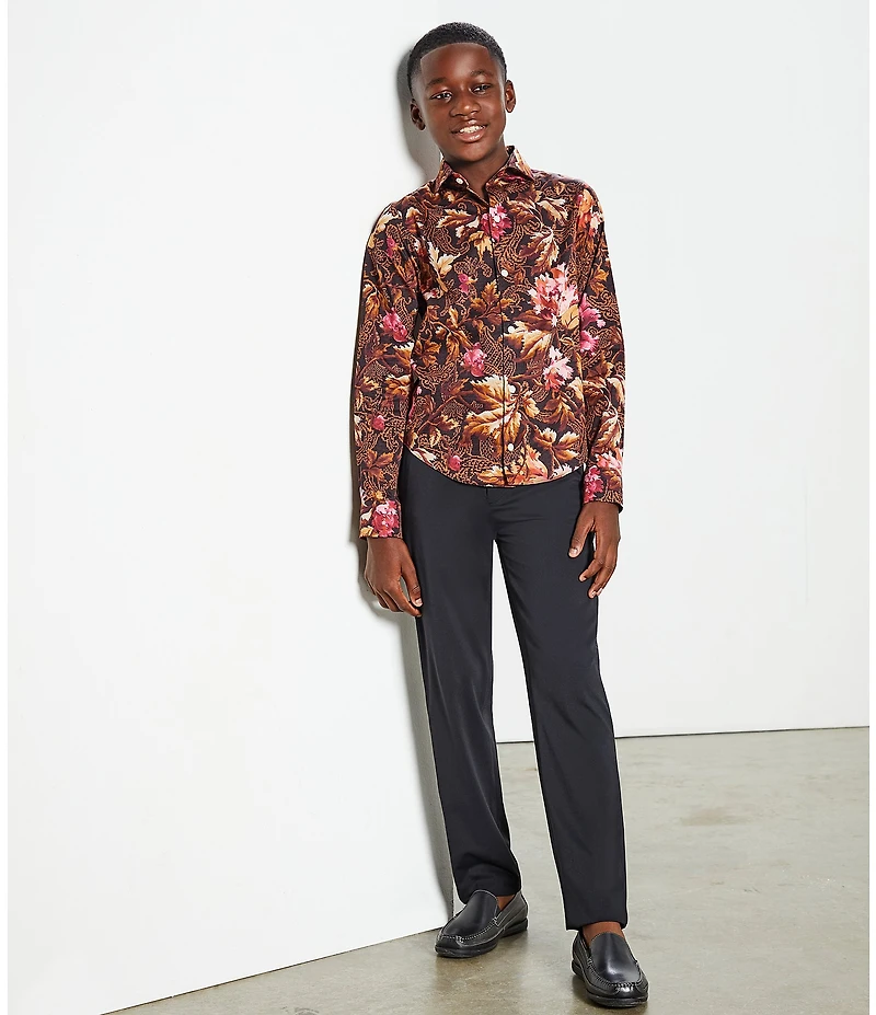 Murano Big Boys Slim Sateen Floral Print Shirt