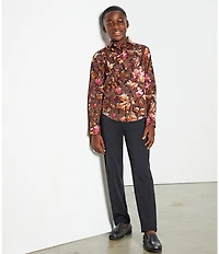 Murano Big Boys Slim Sateen Floral Print Shirt