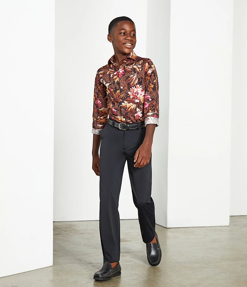 Murano Big Boys Slim Sateen Floral Print Shirt