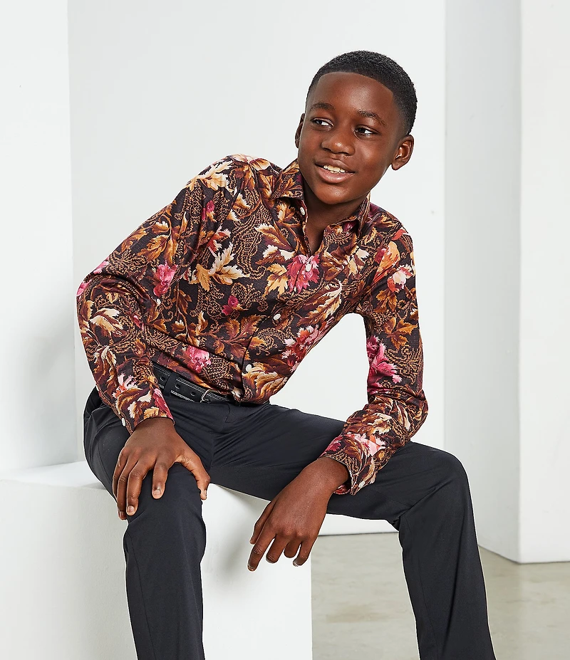 Murano Big Boys Slim Sateen Floral Print Shirt
