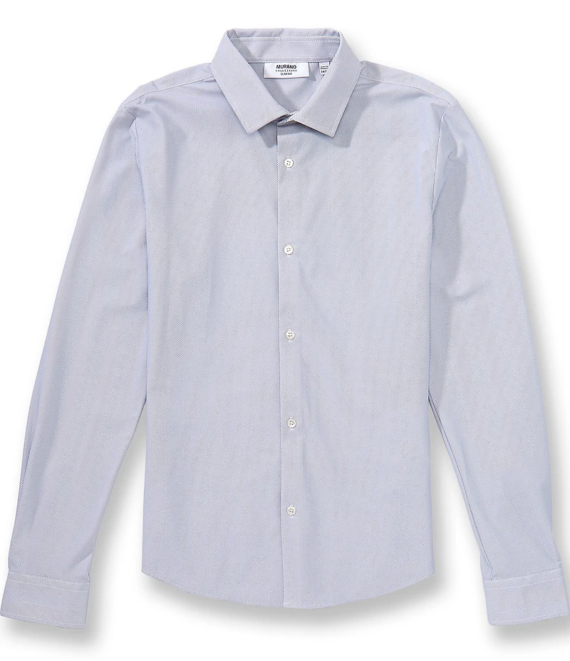 Murano Big Boys Collezione Canclini Slim Fit Herringbone Long Sleeve Techno Woven Shirt