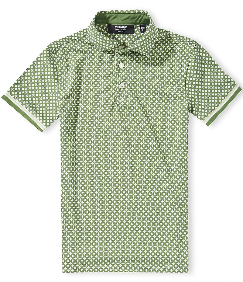 Murano Big Boys Liquid Luxury Slim Geometric Printed Short Sleeve Polo Shirt