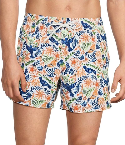 Murano Blue Jay Tropical Print 5#double; Inseam Swim Trunks