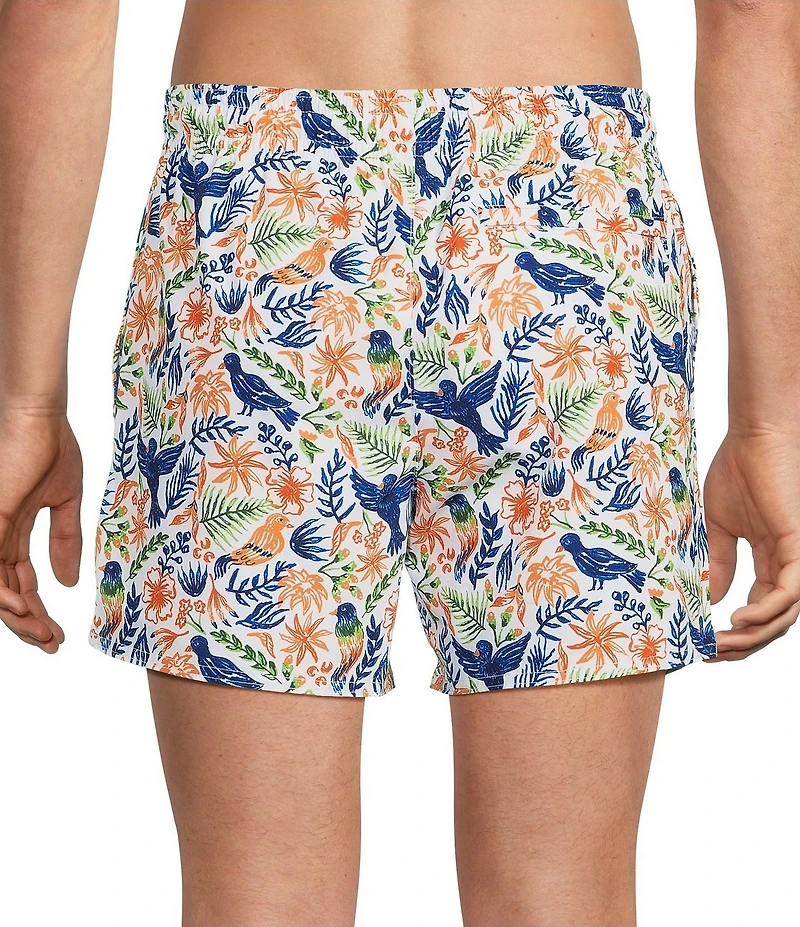 Murano Blue Jay Tropical Print 5#double; Inseam Swim Trunks