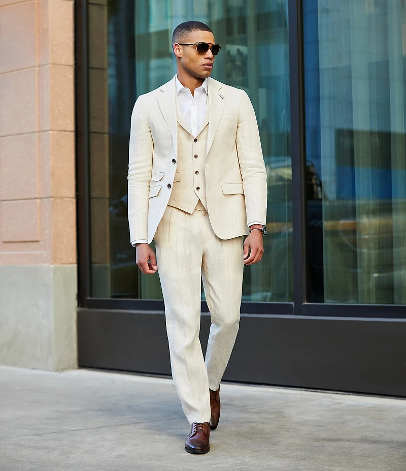 Murano Classic Fit Linen Suit Separates Stripe Vest