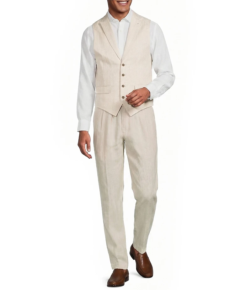 Murano Classic Fit Linen Suit Separates Stripe Vest