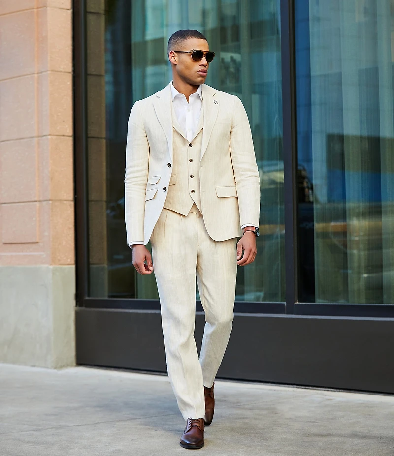 Murano Classic Fit Linen Suit Separates Stripe Vest