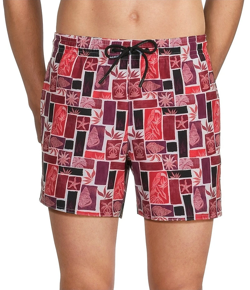 Murano Collage Print 5#double; Inseam Swim Trunks