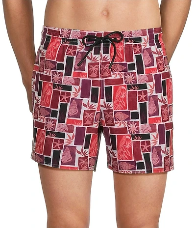 Murano Collage Print 5#double; Inseam Swim Trunks