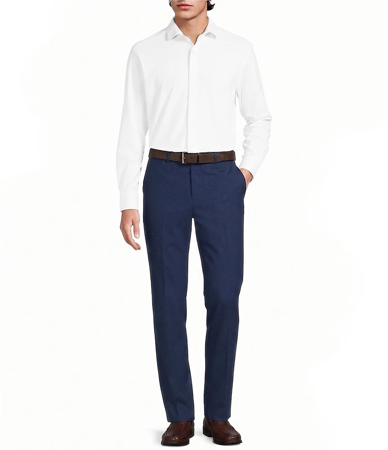 Murano Collezione Athletic Fit Textured Stretch Long Sleeve Woven Shirt