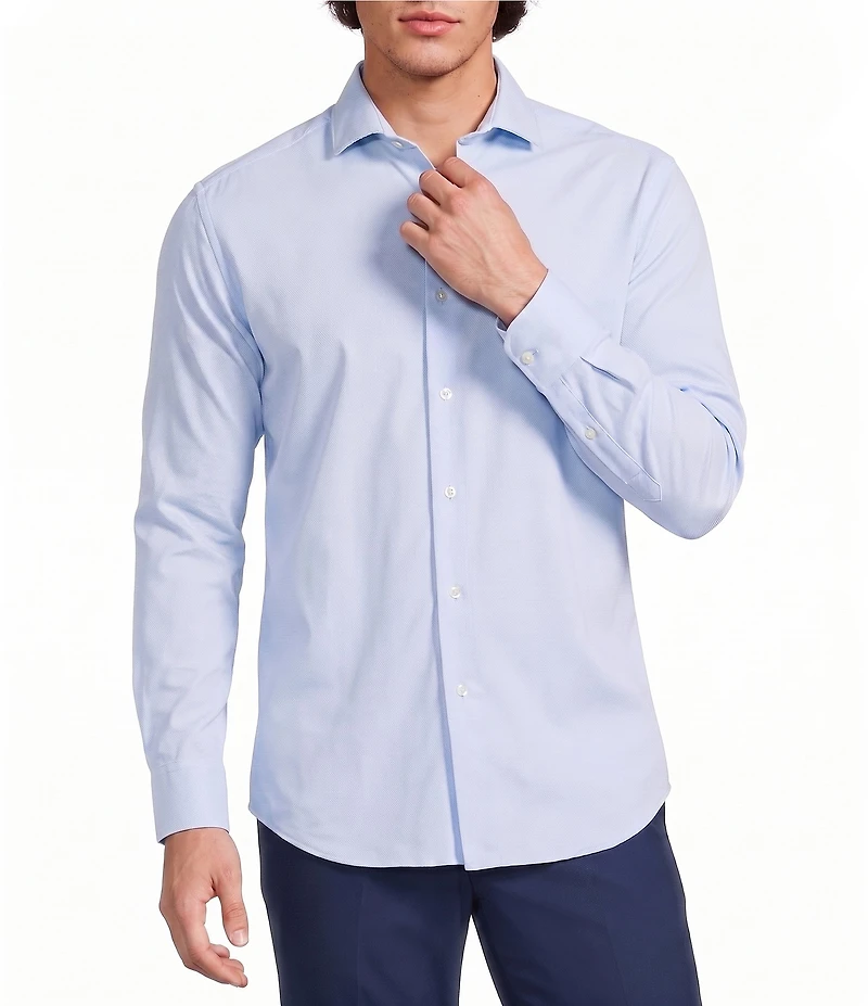 Murano Collezione Athletic Fit Textured Stretch Long Sleeve Woven Shirt
