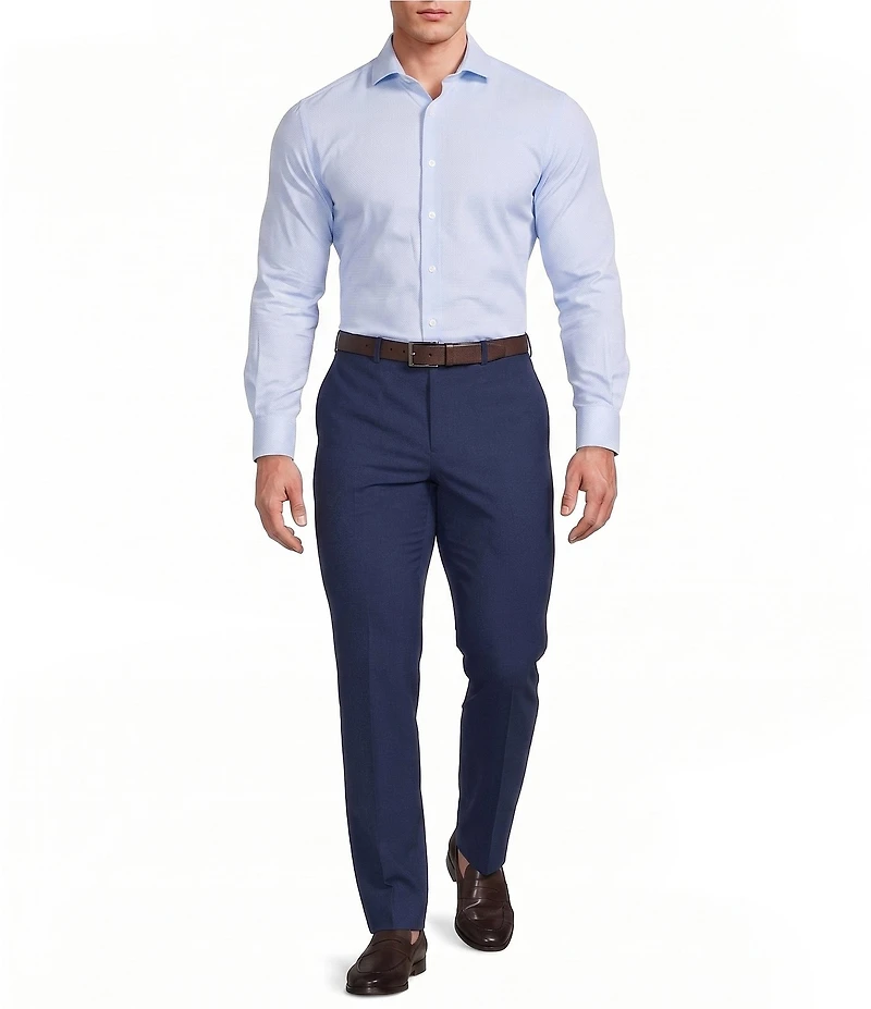 Murano Collezione Athletic Fit Textured Stretch Long Sleeve Woven Shirt