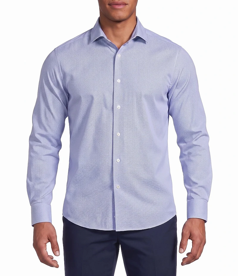 Murano Collezione Canclini Athletic Fit Micro Geometric Pattern Long Sleeve Techno Woven Shirt