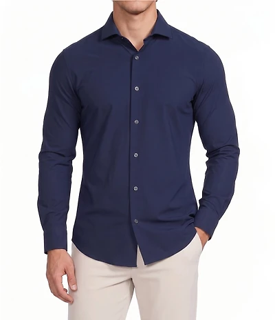 Murano Collezione Canclini Athletic Fit Solid Long-Sleeve Techno Woven Shirt