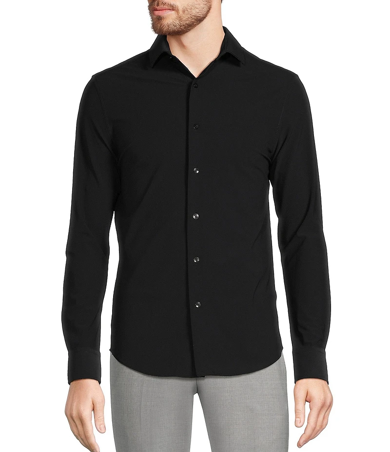 Collezione Eurojersey Slim-Fit Stretch Solid Textured Long Sleeve Woven Shirt