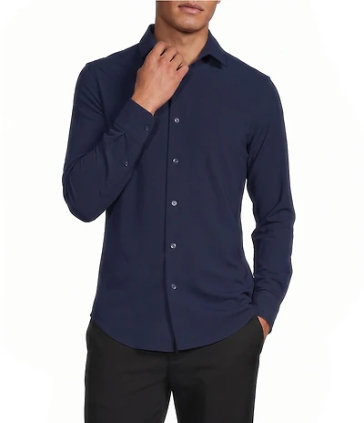 Collezione Eurojersey Slim-Fit Stretch Solid Textured Long Sleeve Woven Shirt