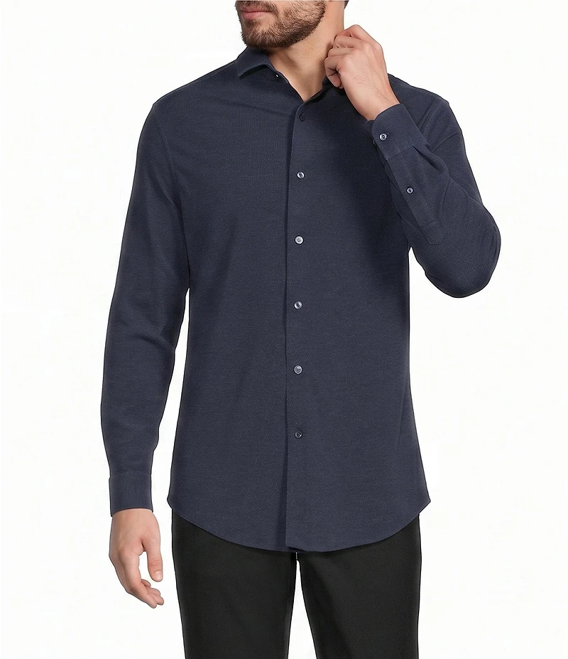 Murano Collezione Classic Fit Textured Dobby Long-Sleeve Knit Shirt