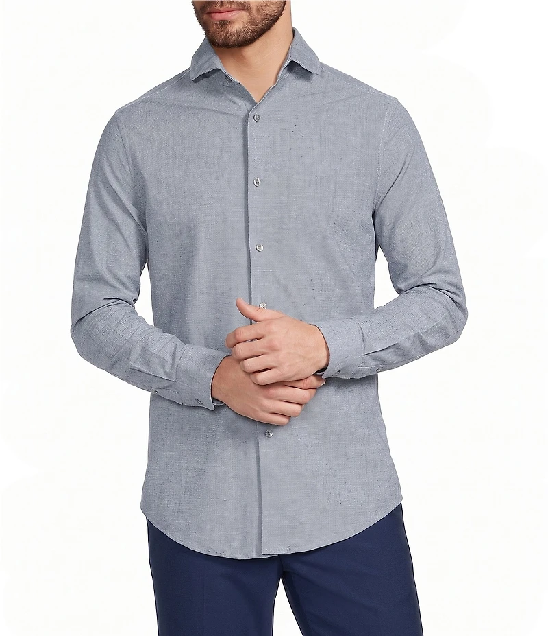 Murano Collezione Classic Fit Textured Dobby Long-Sleeve Knit Shirt