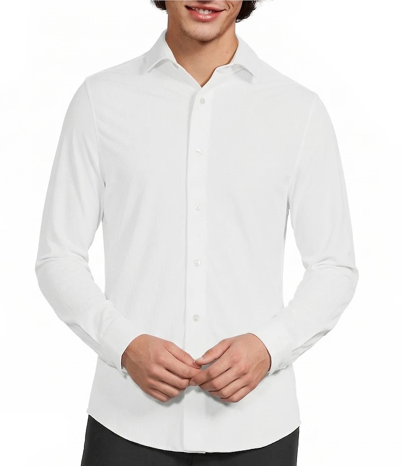 Murano Collezione Eurojersey Slim Fit Solid Textured Long Sleeve Woven Shirt
