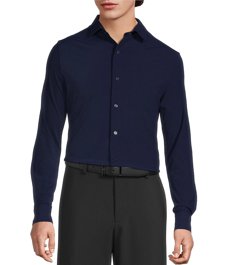 Murano Collezione Eurojersey Slim Fit Solid Textured Long Sleeve Woven Shirt