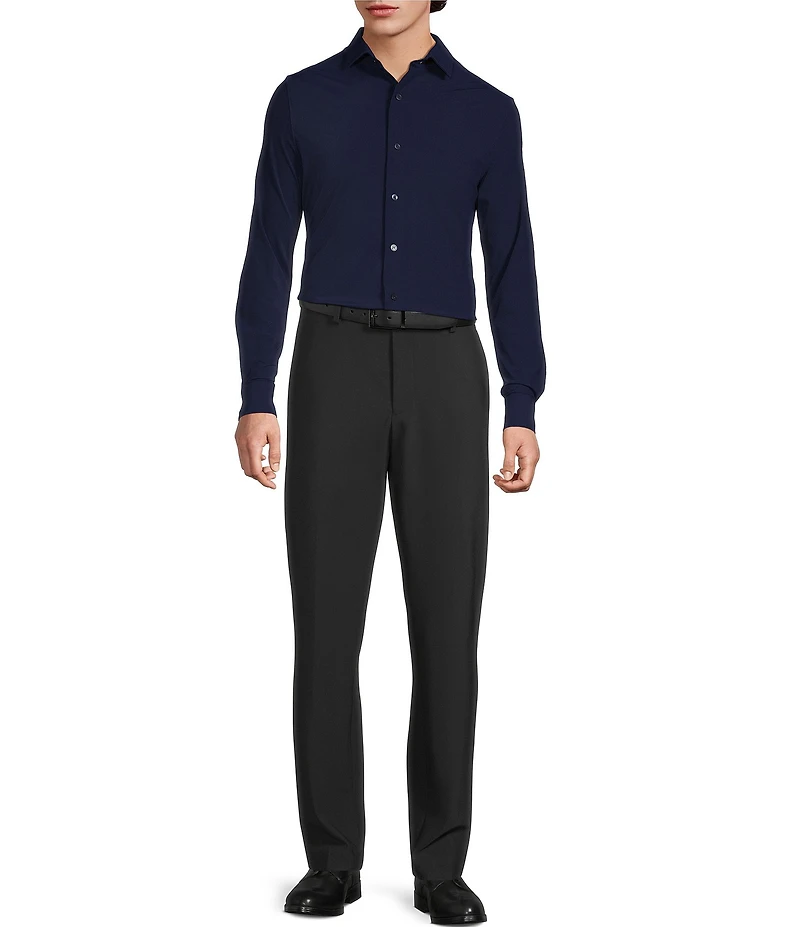 Murano Collezione Eurojersey Slim Fit Solid Textured Long Sleeve Woven Shirt