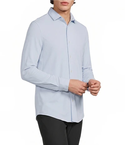 Murano Collezione Eurojersey Slim Fit Solid Textured Long Sleeve Woven Shirt