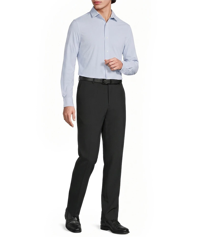 Murano Collezione Eurojersey Slim Fit Solid Textured Long Sleeve Woven Shirt