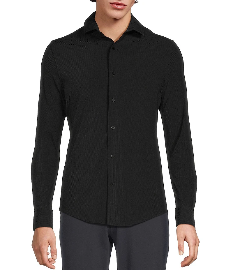 Murano Collezione Eurojersey Slim Fit Solid Textured Long Sleeve Woven Shirt