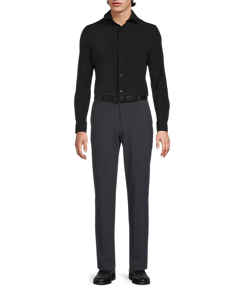 Murano Collezione Eurojersey Slim Fit Solid Textured Long Sleeve Woven Shirt
