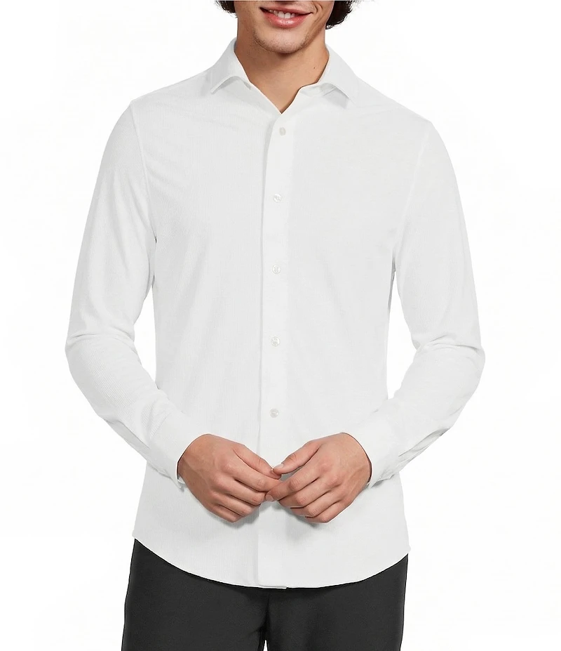 Murano Collezione Eurojersey Slim Fit Solid Textured Long Sleeve Woven Shirt