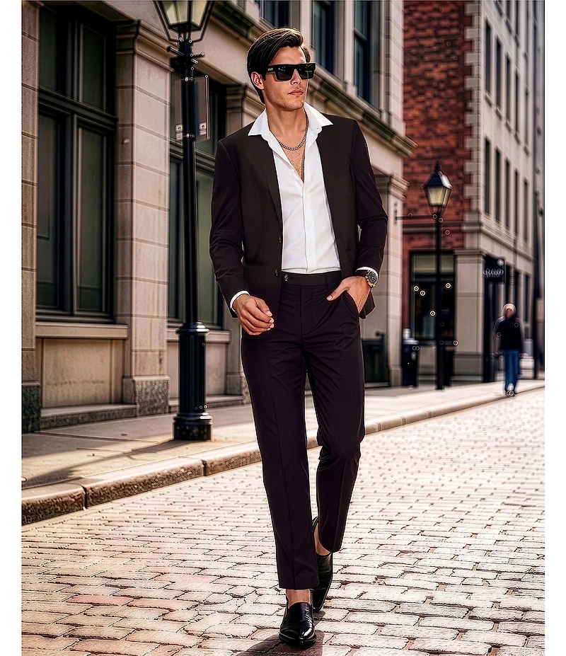 Murano Collezione Eurojersey Slim Fit Solid Textured Long Sleeve Woven Shirt
