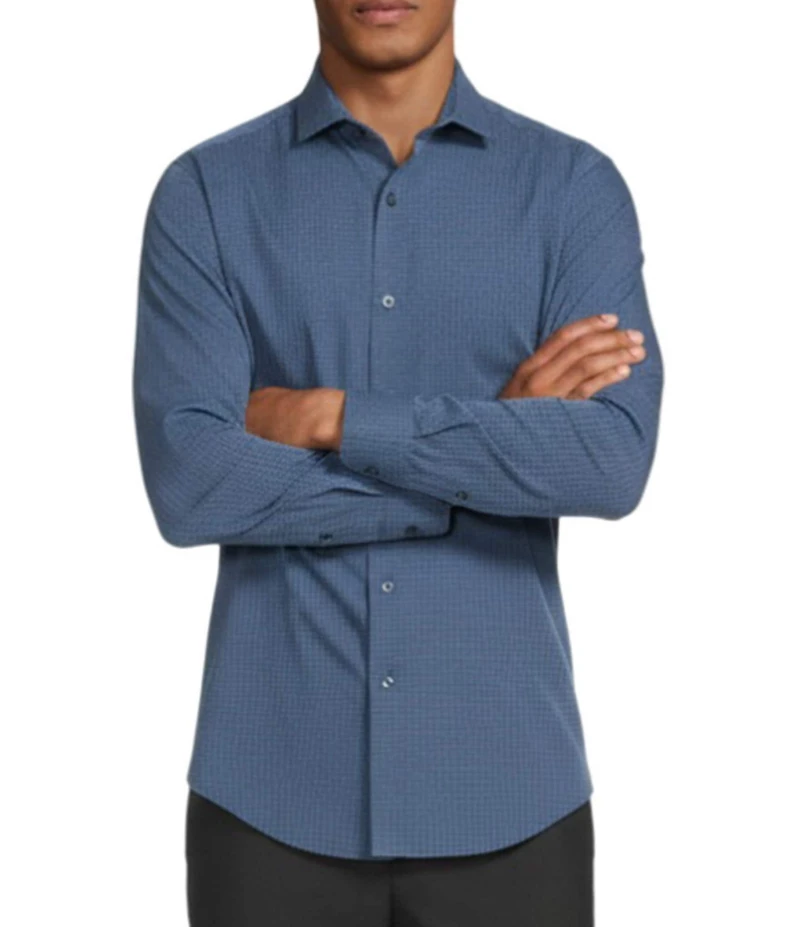 Murano Collezione Slim-Fit Cross Pattern Long Sleeve Woven Shirt