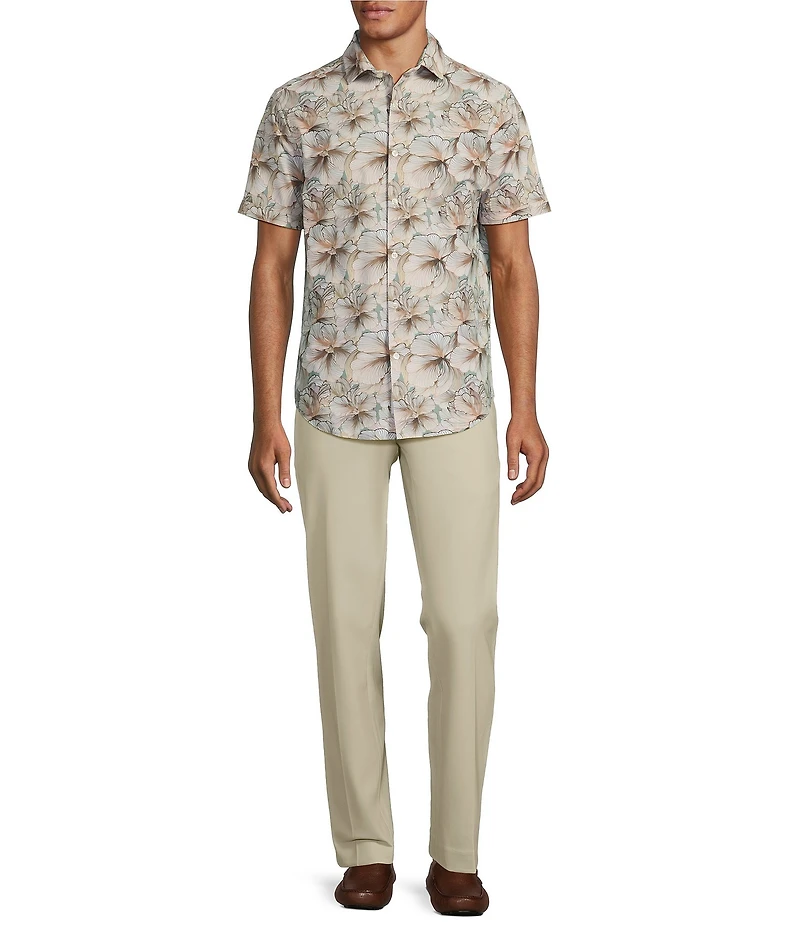 Murano Collezione Slim Fit Floral Print Performance Stretch Short Sleeve Woven Shirt