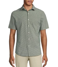 Murano Collezione Slim Fit Square Print Performance Stretch Short Sleeve Woven Shirt