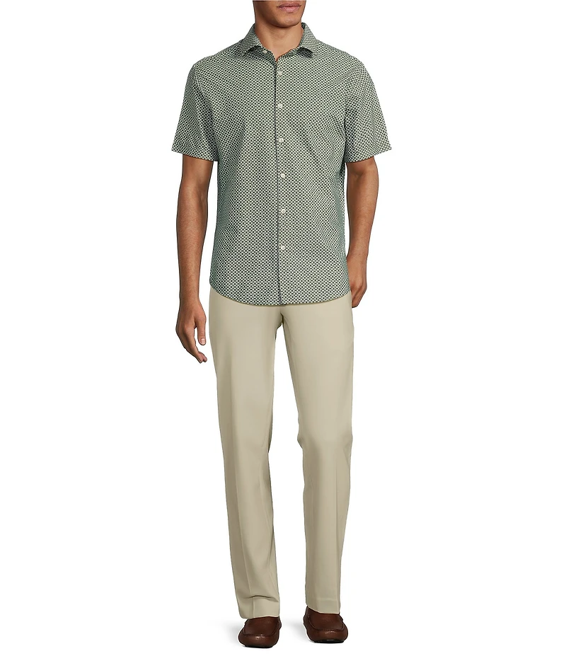 Murano Collezione Slim Fit Square Print Performance Stretch Short Sleeve Woven Shirt