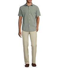 Murano Collezione Slim Fit Square Print Performance Stretch Short Sleeve Woven Shirt