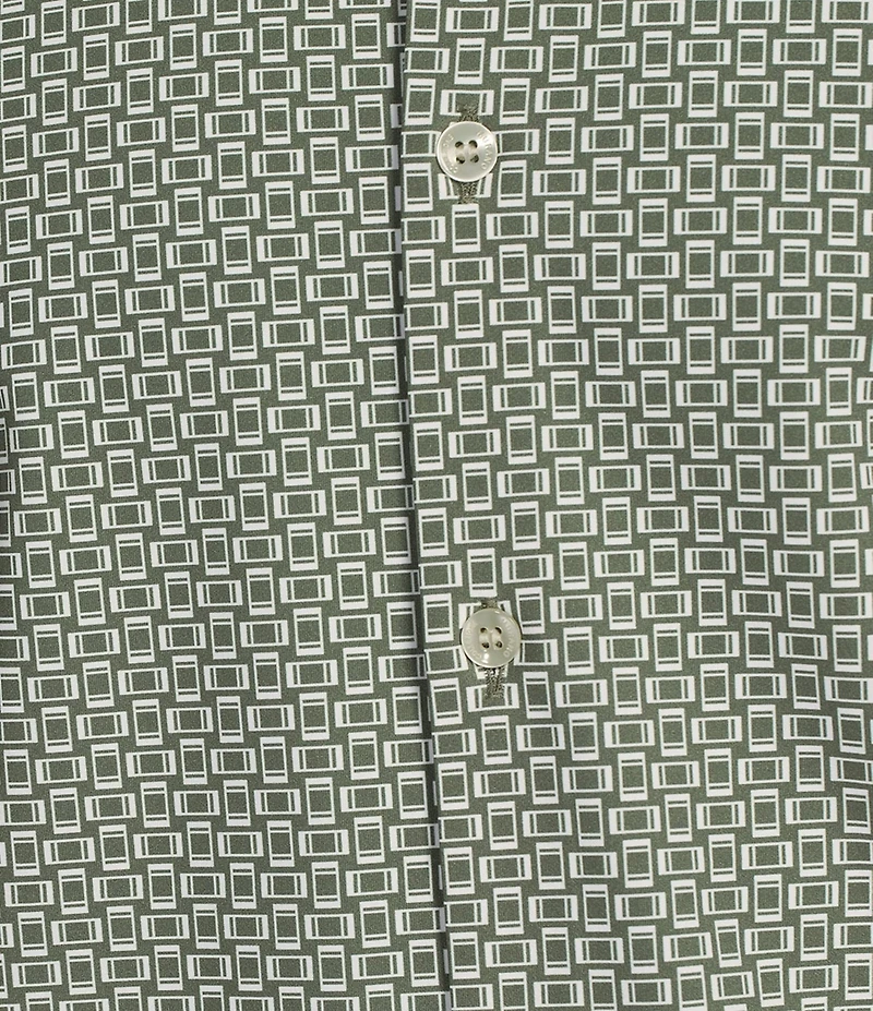 Murano Collezione Slim Fit Square Print Performance Stretch Short Sleeve Woven Shirt