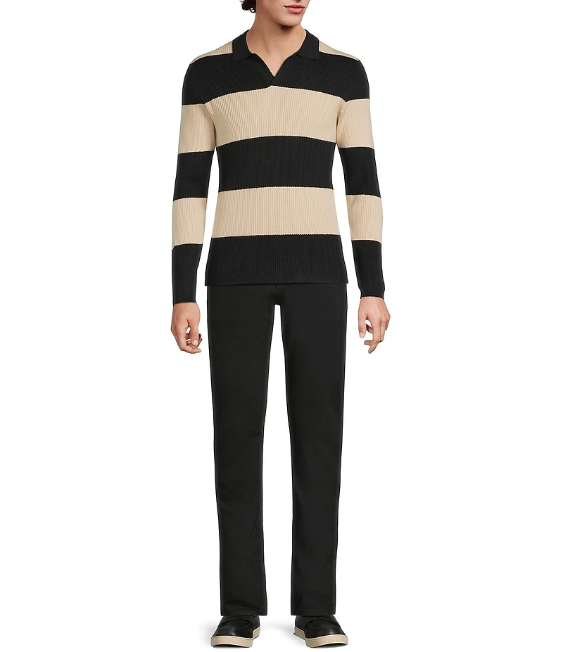 Murano Comfortable Lux Striped Johnny Sweater Long Sleeve Polo Shirt
