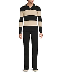 Murano Comfortable Lux Striped Johnny Sweater Long Sleeve Polo Shirt