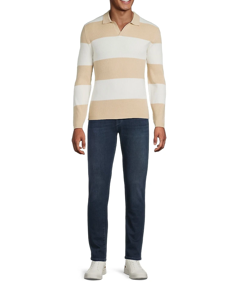 Murano Comfortable Lux Striped Johnny Sweater Long Sleeve Polo Shirt