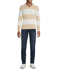 Murano Comfortable Lux Striped Johnny Sweater Long Sleeve Polo Shirt