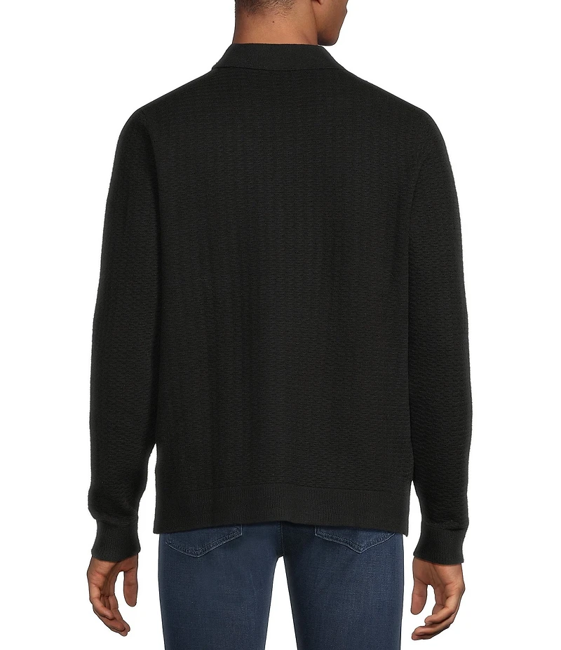 Murano Comfortable Textured Lux Long Sleeve Polo Sweater