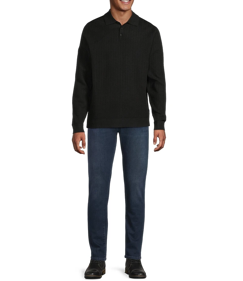 Murano Comfortable Textured Lux Long Sleeve Polo Sweater