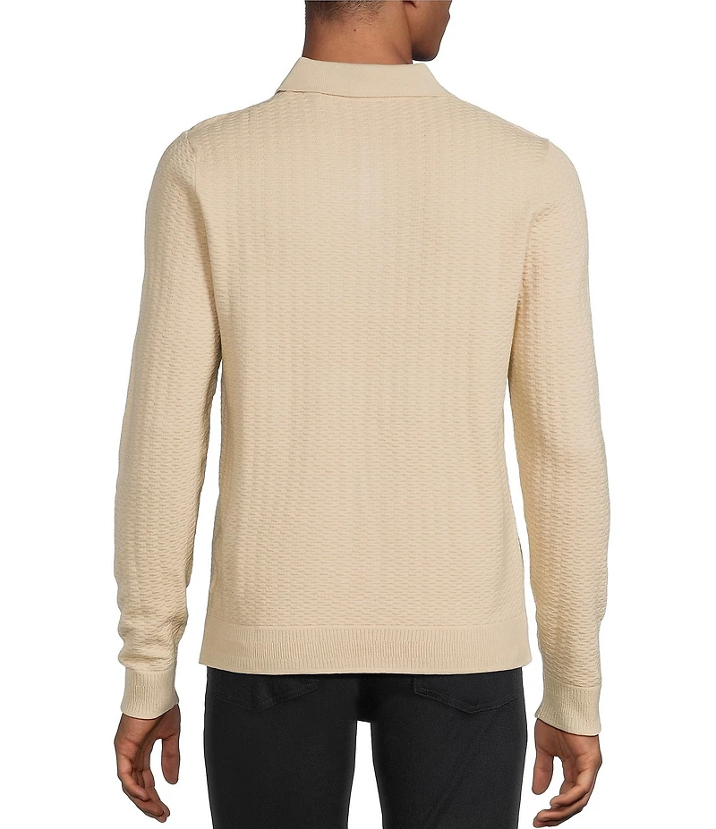 Murano Comfortable Textured Lux Long Sleeve Polo Sweater