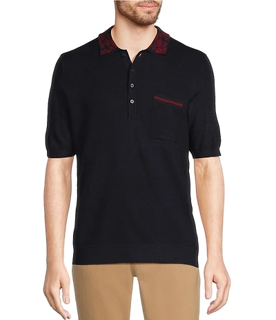 Murano Corsa Di Cavalli Derby Collection Jacquard Short Sleeve Polo Sweater