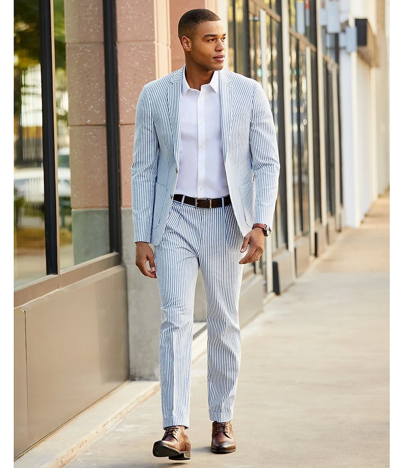 Murano Corsa Di Cavalli Derby Collection Lucas Pleated Stripe Seersucker Suit Separates Dress Pants