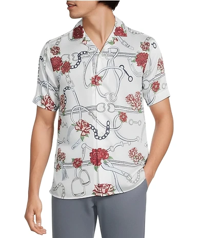 Murano Corsa Di Cavalli Derby Collection Slim Fit Derby Print Short Sleeve Woven Shirt